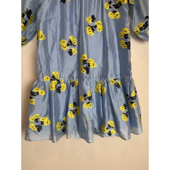 Tanya Taylor Dress Girls L Blue Floral Mini Eliza Kids Yellow Ruffle Chiffon 12 - Picture 3 of 7